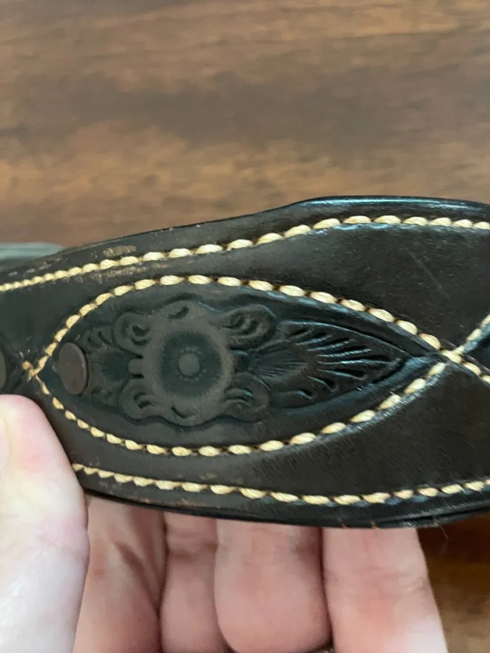 Tooled Leather Brown Belt 34
